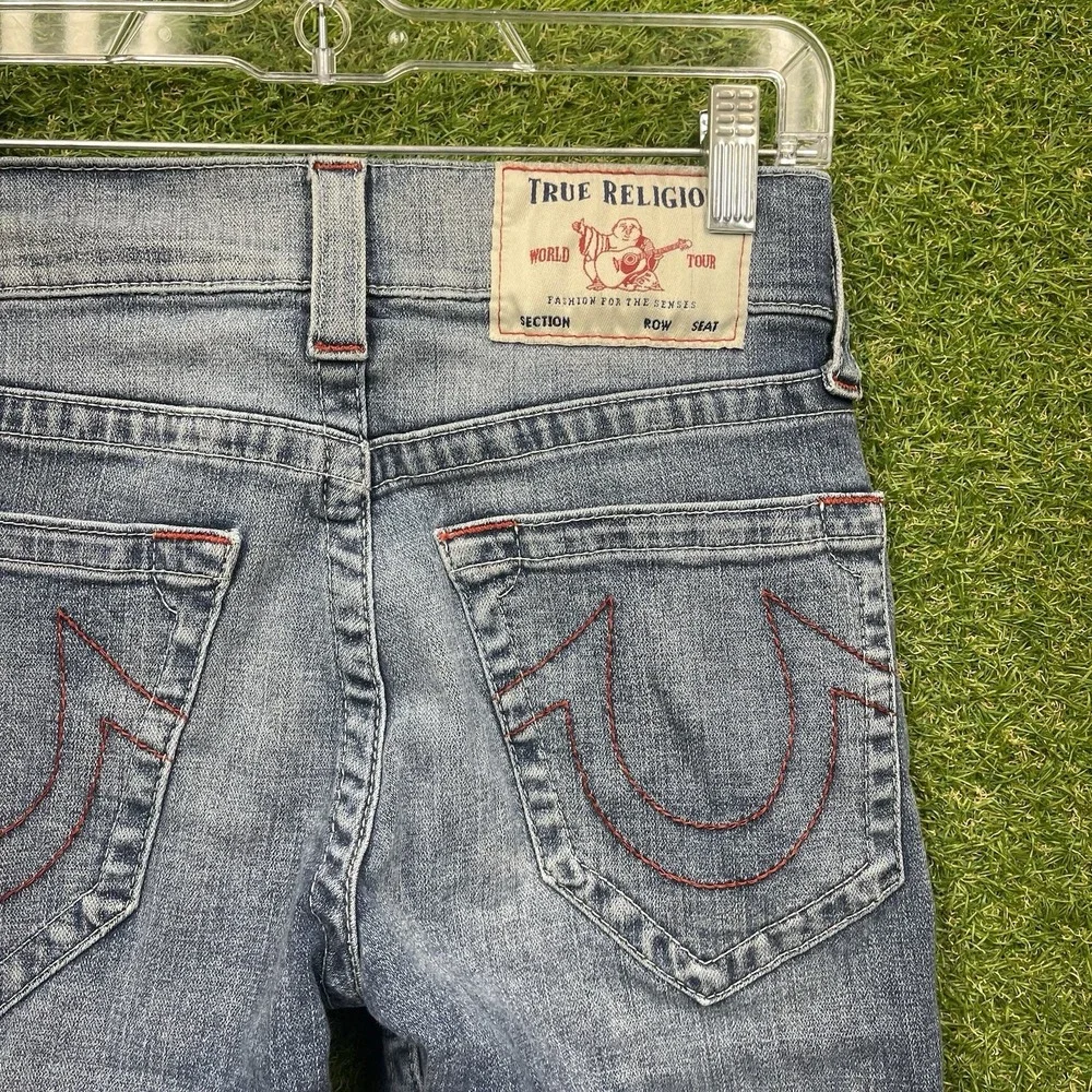 True Religion Ricky Jean Shorts Mens 27 No Flap Raw Hem Distressed Dark Wash Y2K